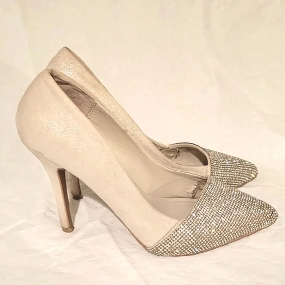 2/$18 Aldo Gray Silver Embellished Rhinestone Sparkle Pump Heels Pointy Toe - Picture 2 of 7